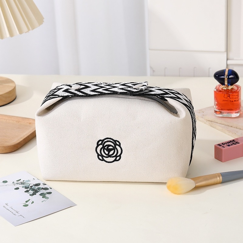 Kohandatud logoga lõuendikosmeetikakott, moodne õlakott, uhke ja suure mahutavusega reisitarvete kott