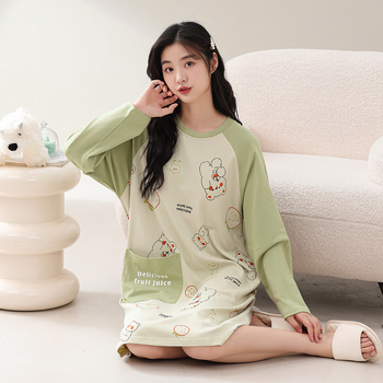 Naiste kevad- ja sügispidžaamad rinnapadjaga, ühes tükis öösärk, puuvillane pikkade varrukatega, pluss-suuruses kleit, koduriided