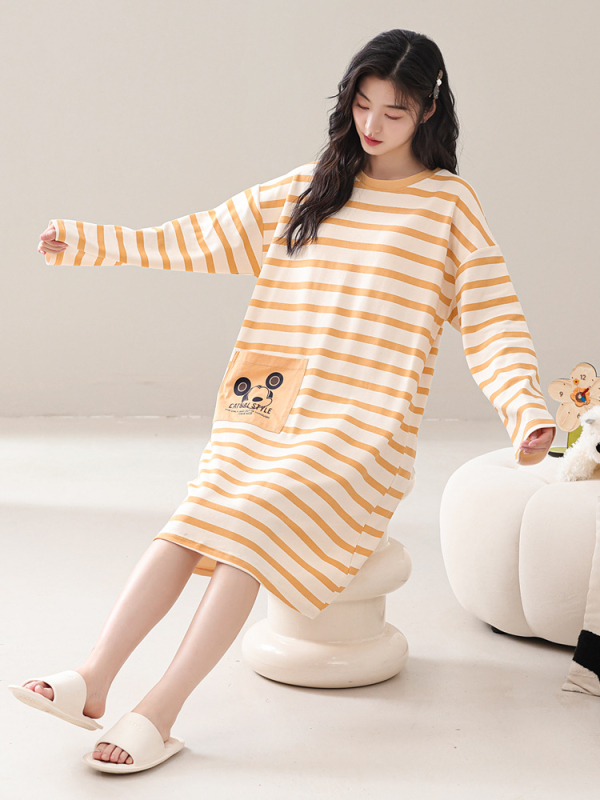 Naiste kevad- ja sügispidžaamad rinnapadjaga, ühes tükis öösärk, puuvillane pikkade varrukatega, pluss-suuruses kleit, koduriided