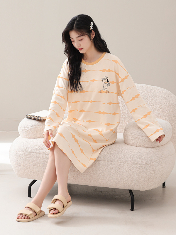 Naiste kevad- ja sügispidžaamad rinnapadjaga, ühes tükis öösärk, puuvillane pikkade varrukatega, pluss-suuruses kleit, koduriided