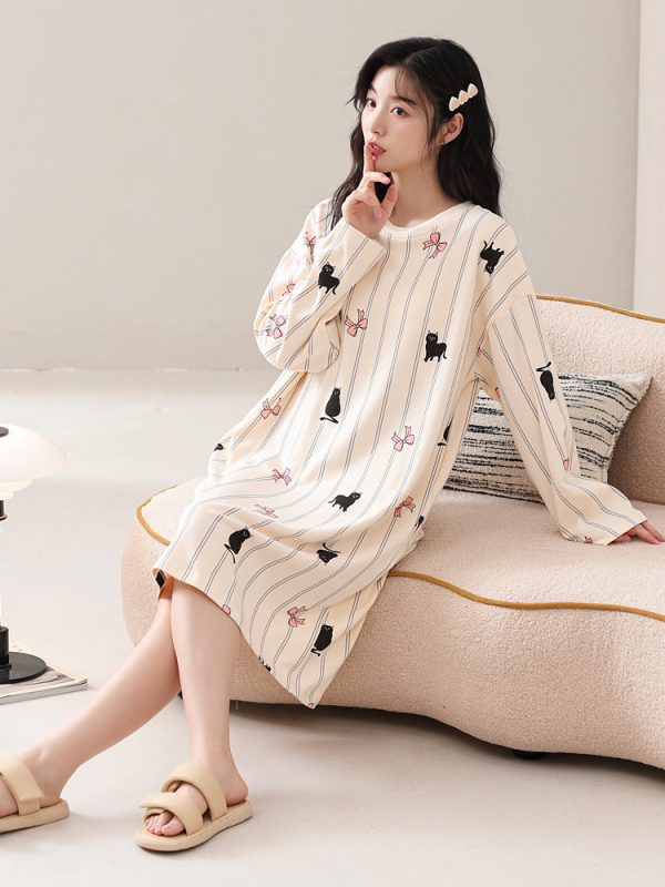 Naiste kevad- ja sügispidžaamad rinnapadjaga, ühes tükis öösärk, puuvillane pikkade varrukatega, pluss-suuruses kleit, koduriided
