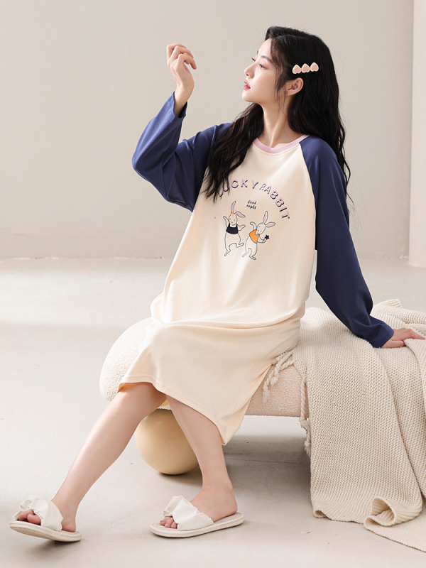 Naiste kevad- ja sügispidžaamad rinnapadjaga, ühes tükis öösärk, puuvillane pikkade varrukatega, pluss-suuruses kleit, koduriided