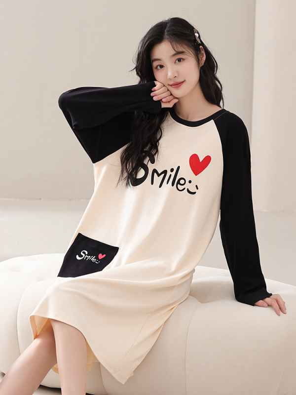 Naiste kevad- ja sügispidžaamad rinnapadjaga, ühes tükis öösärk, puuvillane pikkade varrukatega, pluss-suuruses kleit, koduriided