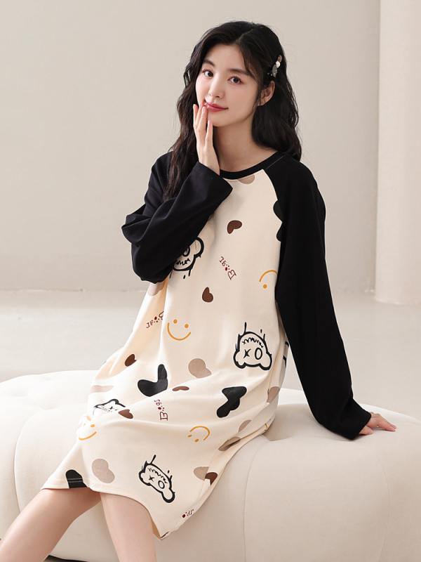 Naiste kevad- ja sügispidžaamad rinnapadjaga, ühes tükis öösärk, puuvillane pikkade varrukatega, pluss-suuruses kleit, koduriided