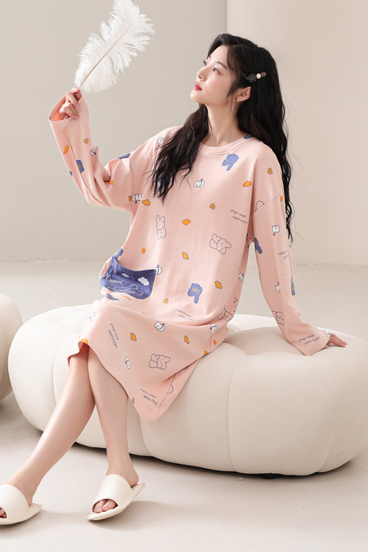 Naiste kevad- ja sügispidžaamad rinnapadjaga, ühes tükis öösärk, puuvillane pikkade varrukatega, pluss-suuruses kleit, koduriided