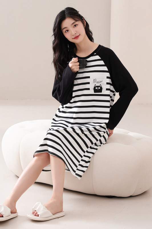 Naiste kevad- ja sügispidžaamad rinnapadjaga, ühes tükis öösärk, puuvillane pikkade varrukatega, pluss-suuruses kleit, koduriided