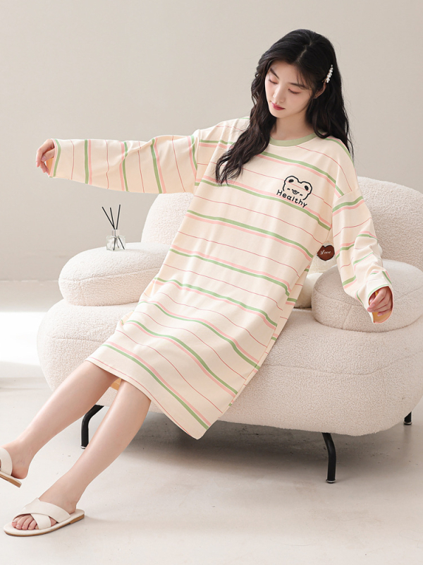 Naiste kevad- ja sügispidžaamad rinnapadjaga, ühes tükis öösärk, puuvillane pikkade varrukatega, pluss-suuruses kleit, koduriided