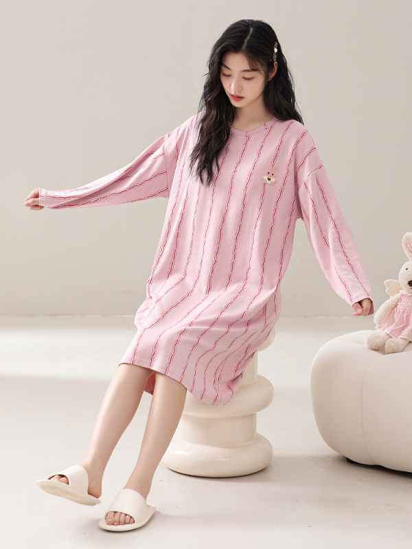 Naiste kevad- ja sügispidžaamad rinnapadjaga, ühes tükis öösärk, puuvillane pikkade varrukatega, pluss-suuruses kleit, koduriided