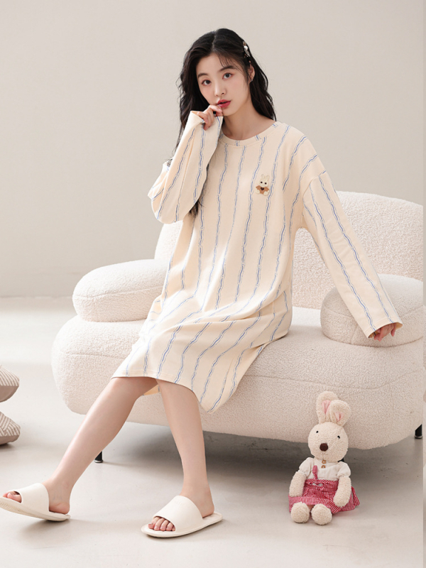 Naiste kevad- ja sügispidžaamad rinnapadjaga, ühes tükis öösärk, puuvillane pikkade varrukatega, pluss-suuruses kleit, koduriided