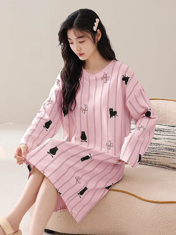 Naiste kevad- ja sügispidžaamad rinnapadjaga, ühes tükis öösärk, puuvillane pikkade varrukatega, pluss-suuruses kleit, koduriided
