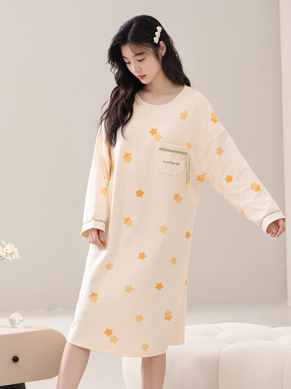 Naiste kevad- ja sügispidžaamad rinnapadjaga, ühes tükis öösärk, puuvillane pikkade varrukatega, pluss-suuruses kleit, koduriided