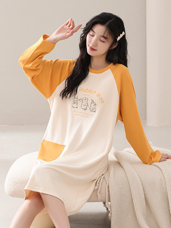 Naiste kevad- ja sügispidžaamad rinnapadjaga, ühes tükis öösärk, puuvillane pikkade varrukatega, pluss-suuruses kleit, koduriided