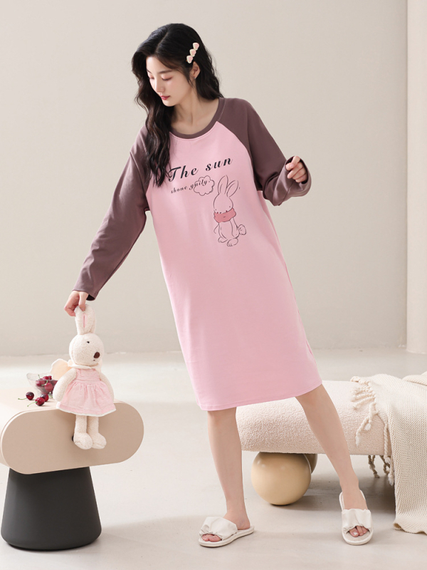 Naiste kevad- ja sügispidžaamad rinnapadjaga, ühes tükis öösärk, puuvillane pikkade varrukatega, pluss-suuruses kleit, koduriided