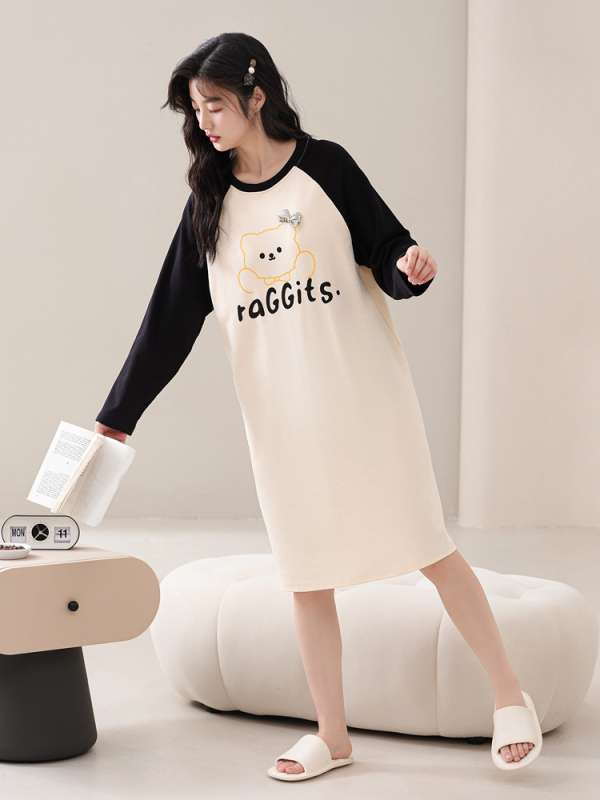 Naiste kevad- ja sügispidžaamad rinnapadjaga, ühes tükis öösärk, puuvillane pikkade varrukatega, pluss-suuruses kleit, koduriided