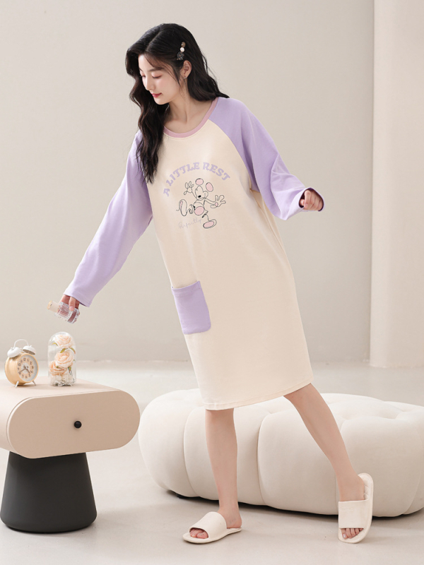 Naiste kevad- ja sügispidžaamad rinnapadjaga, ühes tükis öösärk, puuvillane pikkade varrukatega, pluss-suuruses kleit, koduriided