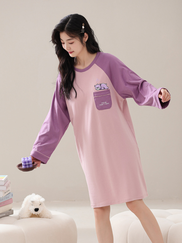 Naiste kevad- ja sügispidžaamad rinnapadjaga, ühes tükis öösärk, puuvillane pikkade varrukatega, pluss-suuruses kleit, koduriided