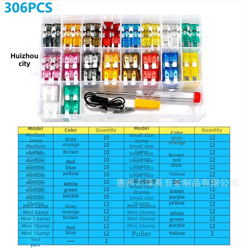 Tarpvalstybinis 306 vnt. automobilio saugiklių peiliukas, mažas ir vidutinis, mini cinko drožlių įdėklų saugiklių bandymo rašiklis