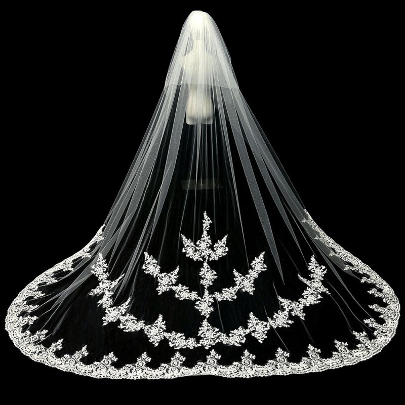 Līgavas kāzu galvenā kāzu kleita Plīvurs Super Immortal Mori korejiešu stila garās astes mežģīņu plīvura aksesuāri