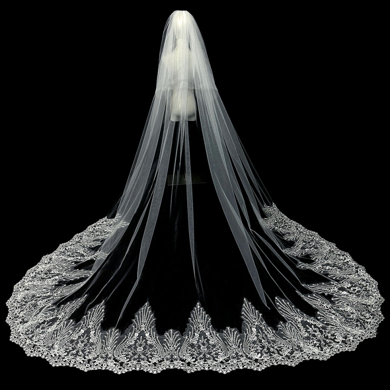 Līgavas kāzu galvenā kāzu kleita Plīvurs Super Immortal Mori korejiešu stila garās astes mežģīņu plīvura aksesuāri