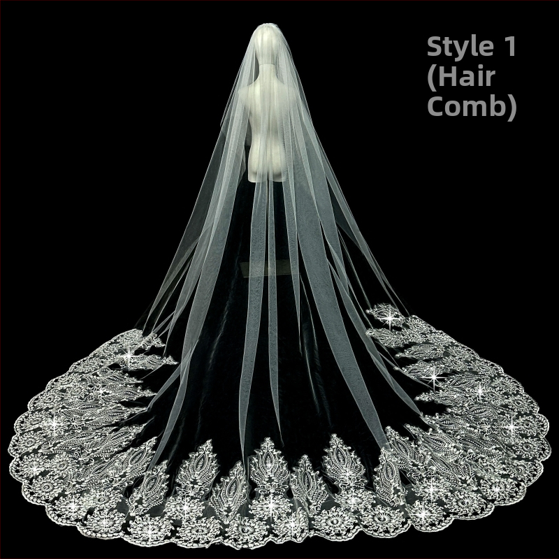 Līgavas kāzu galvenā kāzu kleita Plīvurs Super Immortal Mori korejiešu stila garās astes mežģīņu plīvura aksesuāri