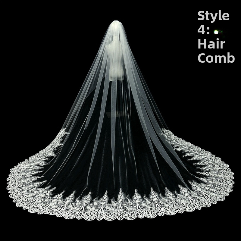 Līgavas kāzu galvenā kāzu kleita Plīvurs Super Immortal Mori korejiešu stila garās astes mežģīņu plīvura aksesuāri