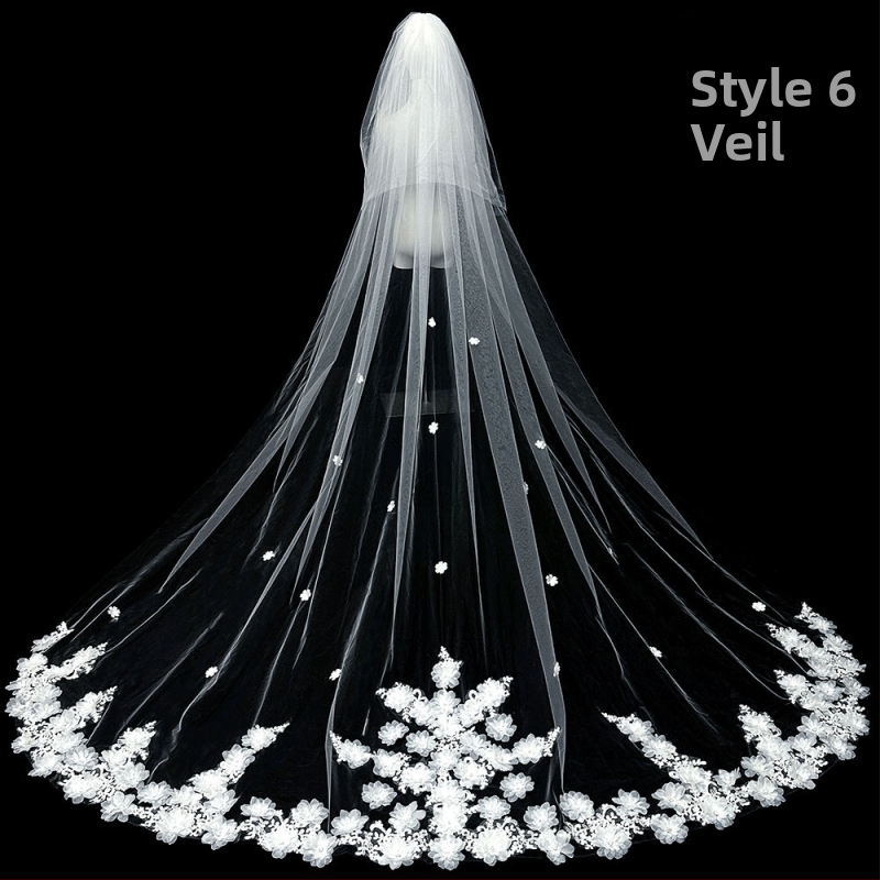 Līgavas kāzu galvenā kāzu kleita Plīvurs Super Immortal Mori korejiešu stila garās astes mežģīņu plīvura aksesuāri