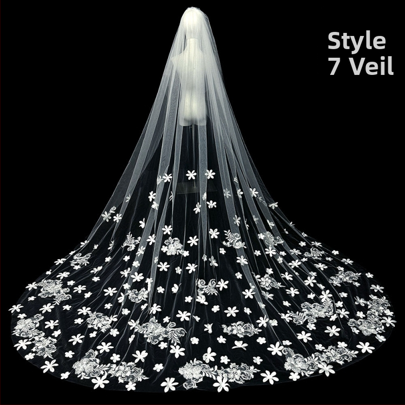 Līgavas kāzu galvenā kāzu kleita Plīvurs Super Immortal Mori korejiešu stila garās astes mežģīņu plīvura aksesuāri