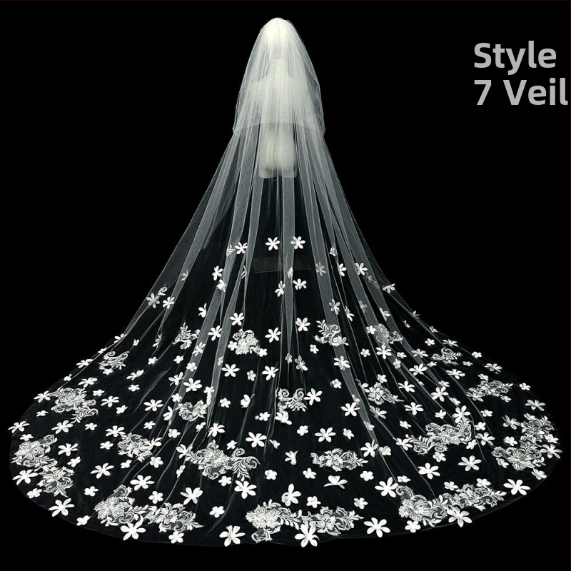 Līgavas kāzu galvenā kāzu kleita Plīvurs Super Immortal Mori korejiešu stila garās astes mežģīņu plīvura aksesuāri