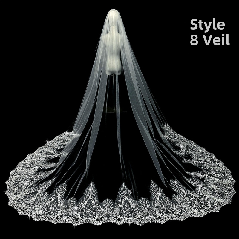 Līgavas kāzu galvenā kāzu kleita Plīvurs Super Immortal Mori korejiešu stila garās astes mežģīņu plīvura aksesuāri