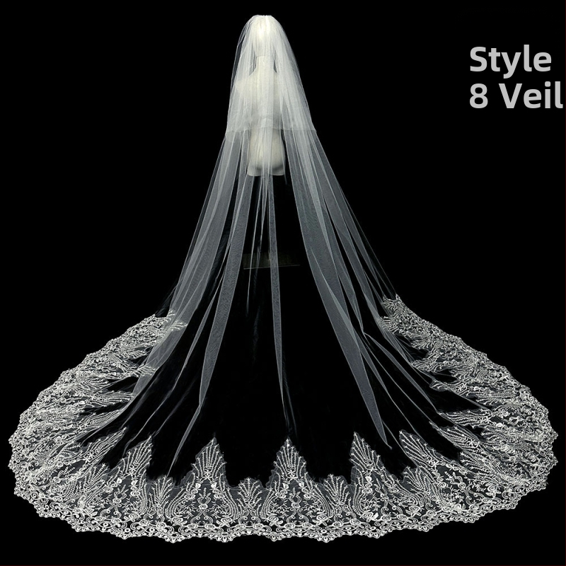 Līgavas kāzu galvenā kāzu kleita Plīvurs Super Immortal Mori korejiešu stila garās astes mežģīņu plīvura aksesuāri