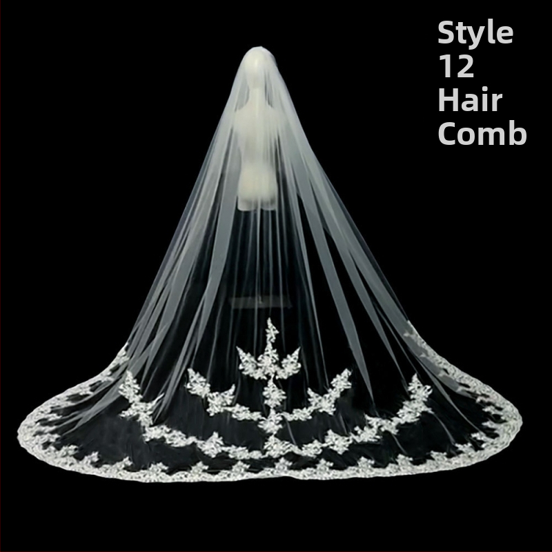 Līgavas kāzu galvenā kāzu kleita Plīvurs Super Immortal Mori korejiešu stila garās astes mežģīņu plīvura aksesuāri