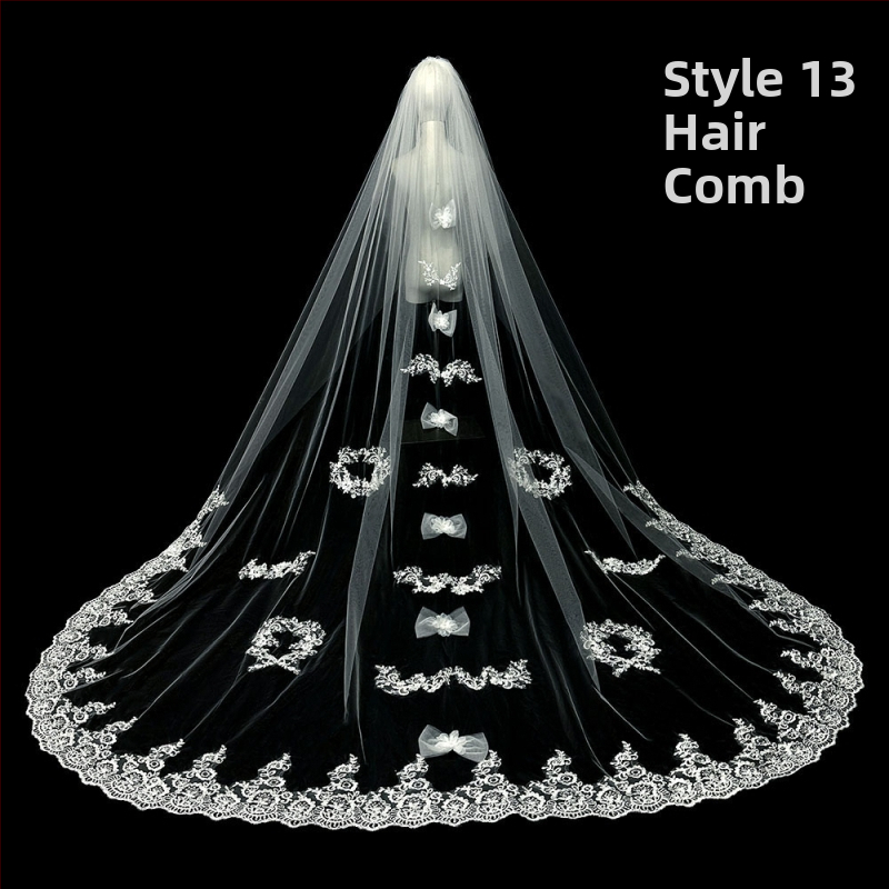 Līgavas kāzu galvenā kāzu kleita Plīvurs Super Immortal Mori korejiešu stila garās astes mežģīņu plīvura aksesuāri