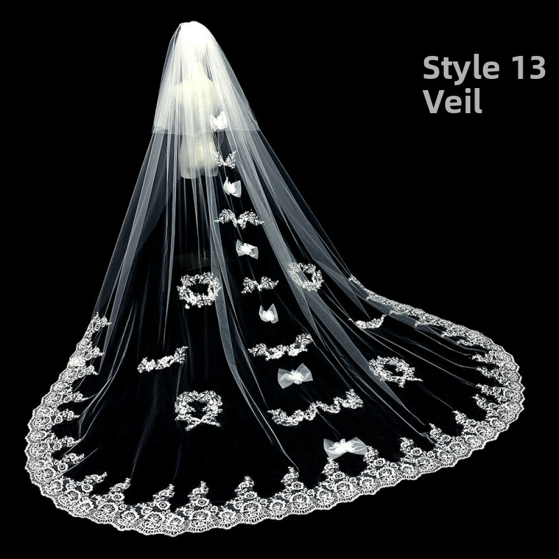 Līgavas kāzu galvenā kāzu kleita Plīvurs Super Immortal Mori korejiešu stila garās astes mežģīņu plīvura aksesuāri