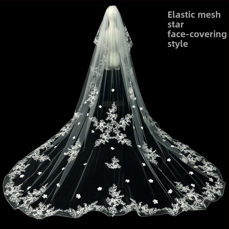 Līgavas kāzu galvenā kāzu kleita Plīvurs Super Immortal Mori korejiešu stila garās astes mežģīņu plīvura aksesuāri