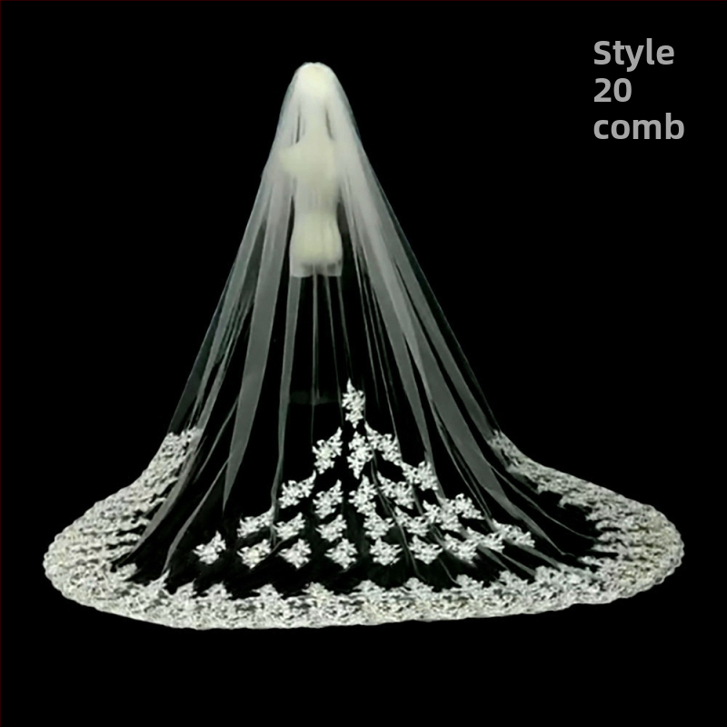 Līgavas kāzu galvenā kāzu kleita Plīvurs Super Immortal Mori korejiešu stila garās astes mežģīņu plīvura aksesuāri