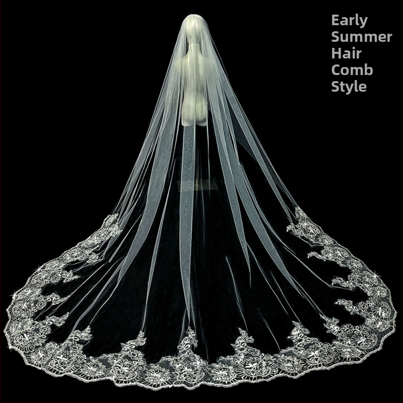 Līgavas kāzu galvenā kāzu kleita Plīvurs Super Immortal Mori korejiešu stila garās astes mežģīņu plīvura aksesuāri