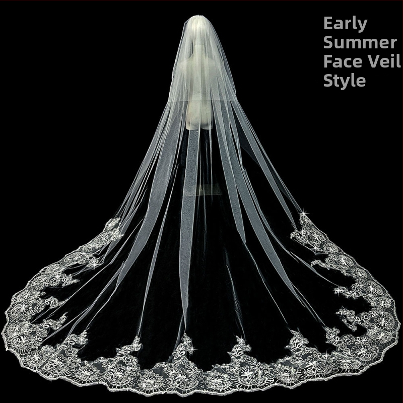 Līgavas kāzu galvenā kāzu kleita Plīvurs Super Immortal Mori korejiešu stila garās astes mežģīņu plīvura aksesuāri