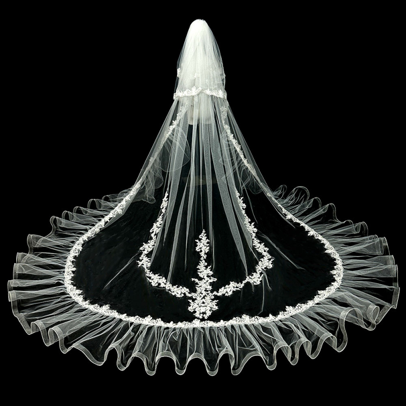 Līgavas kāzu galvenā kāzu kleita Plīvurs Super Immortal Mori korejiešu stila garās astes mežģīņu plīvura aksesuāri