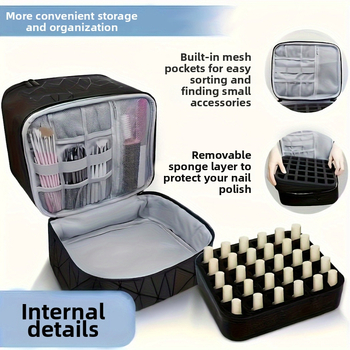 Pārrobežu sprādzienbīstama divslāņu uzglabāšana Augsta augstuma kosmētikas soma Lielas ietilpības pārnēsājama tualetes piederumu soma Kosmētikas soma Nagu lakas uzglabāšanas soma