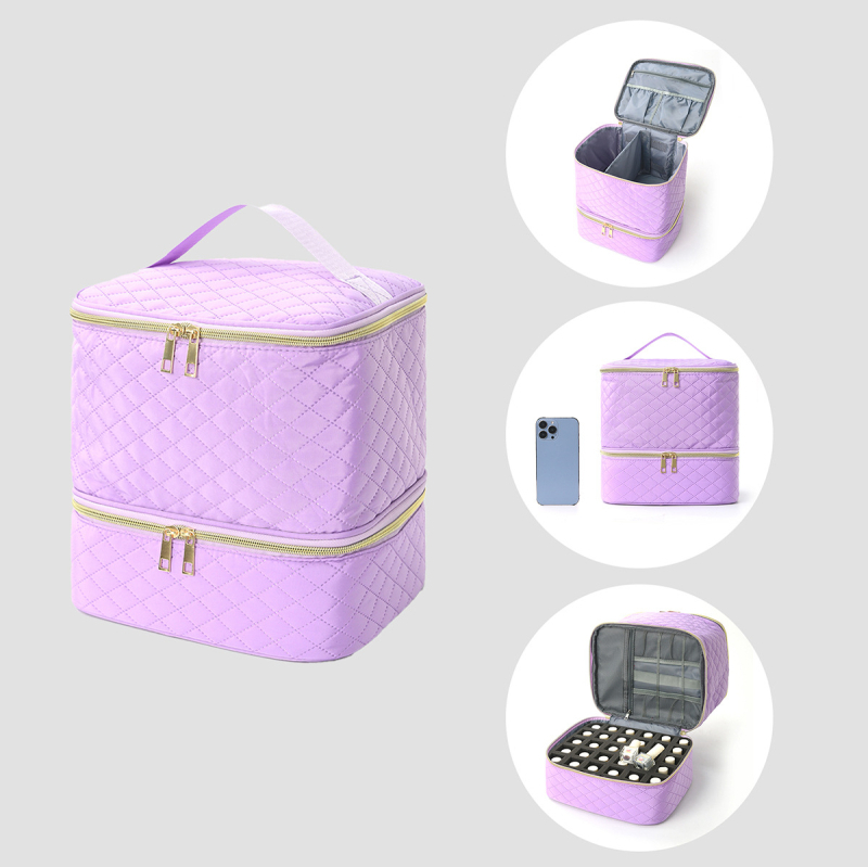 Pārrobežu sprādzienbīstama divslāņu uzglabāšana Augsta augstuma kosmētikas soma Lielas ietilpības pārnēsājama tualetes piederumu soma Kosmētikas soma Nagu lakas uzglabāšanas soma