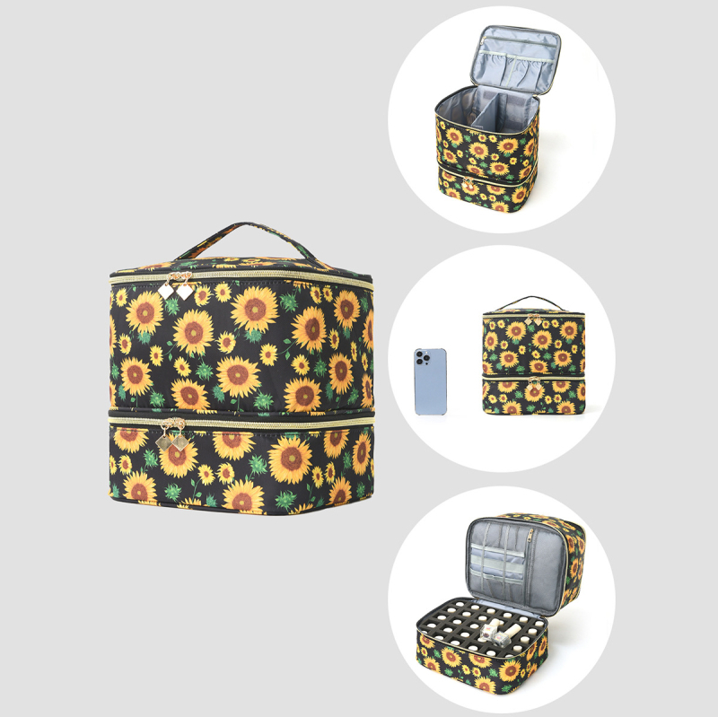 Pārrobežu sprādzienbīstama divslāņu uzglabāšana Augsta augstuma kosmētikas soma Lielas ietilpības pārnēsājama tualetes piederumu soma Kosmētikas soma Nagu lakas uzglabāšanas soma