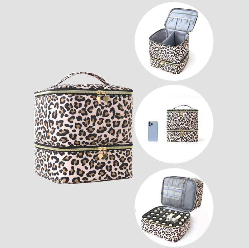 Pārrobežu sprādzienbīstama divslāņu uzglabāšana Augsta augstuma kosmētikas soma Lielas ietilpības pārnēsājama tualetes piederumu soma Kosmētikas soma Nagu lakas uzglabāšanas soma