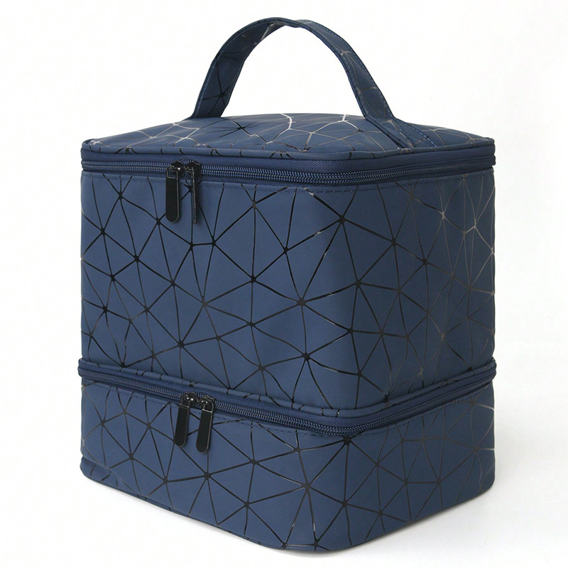 Pārrobežu sprādzienbīstama divslāņu uzglabāšana Augsta augstuma kosmētikas soma Lielas ietilpības pārnēsājama tualetes piederumu soma Kosmētikas soma Nagu lakas uzglabāšanas soma