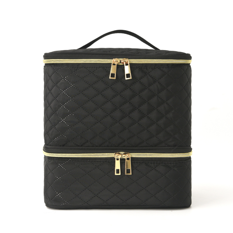 Pārrobežu sprādzienbīstama divslāņu uzglabāšana Augsta augstuma kosmētikas soma Lielas ietilpības pārnēsājama tualetes piederumu soma Kosmētikas soma Nagu lakas uzglabāšanas soma