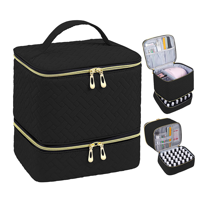 Pārrobežu sprādzienbīstama divslāņu uzglabāšana Augsta augstuma kosmētikas soma Lielas ietilpības pārnēsājama tualetes piederumu soma Kosmētikas soma Nagu lakas uzglabāšanas soma