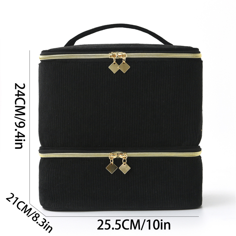 Pārrobežu sprādzienbīstama divslāņu uzglabāšana Augsta augstuma kosmētikas soma Lielas ietilpības pārnēsājama tualetes piederumu soma Kosmētikas soma Nagu lakas uzglabāšanas soma