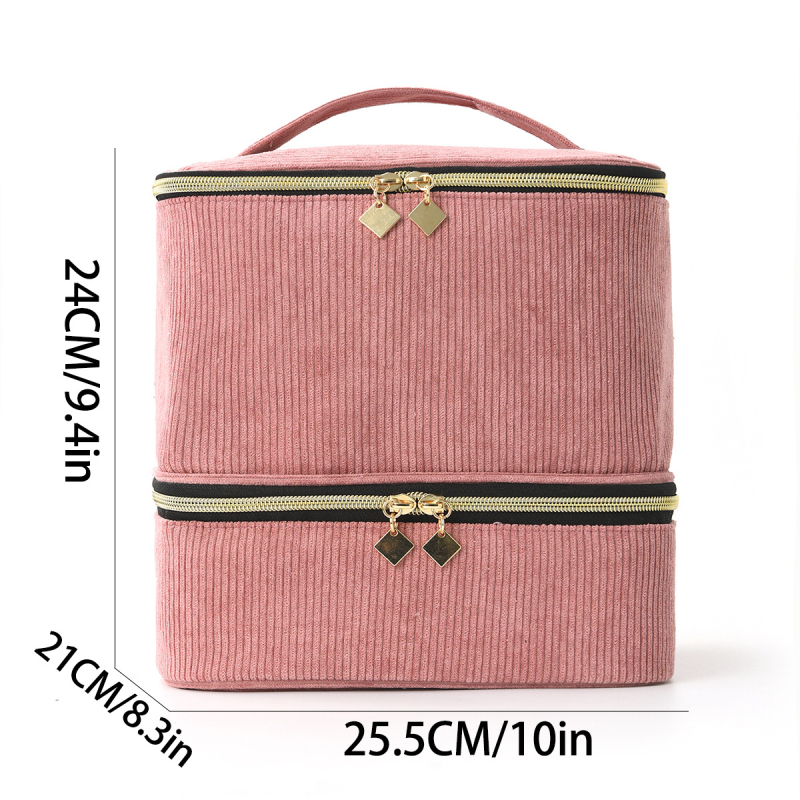 Pārrobežu sprādzienbīstama divslāņu uzglabāšana Augsta augstuma kosmētikas soma Lielas ietilpības pārnēsājama tualetes piederumu soma Kosmētikas soma Nagu lakas uzglabāšanas soma