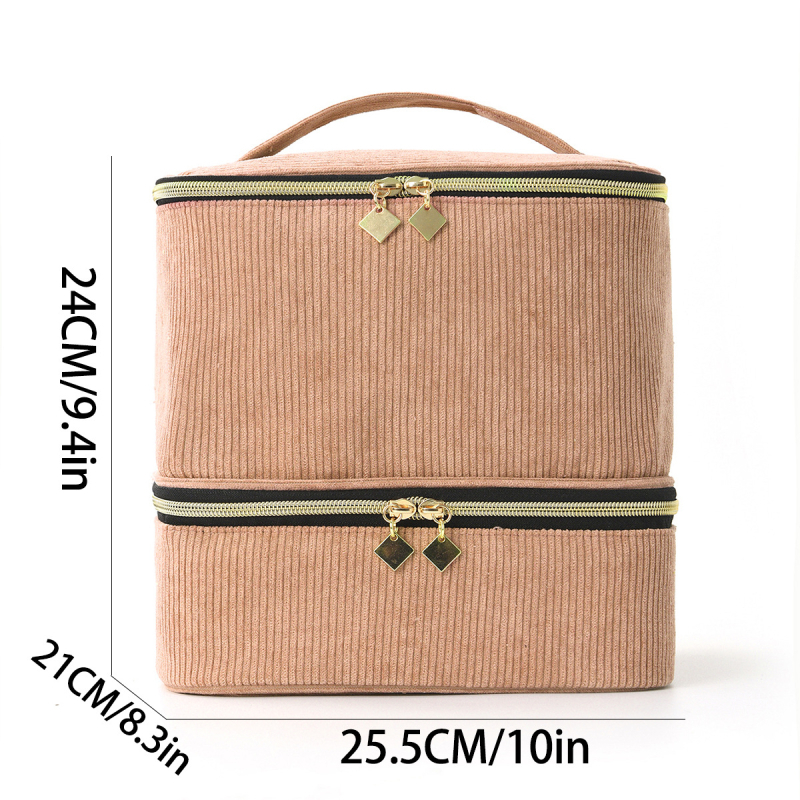 Pārrobežu sprādzienbīstama divslāņu uzglabāšana Augsta augstuma kosmētikas soma Lielas ietilpības pārnēsājama tualetes piederumu soma Kosmētikas soma Nagu lakas uzglabāšanas soma