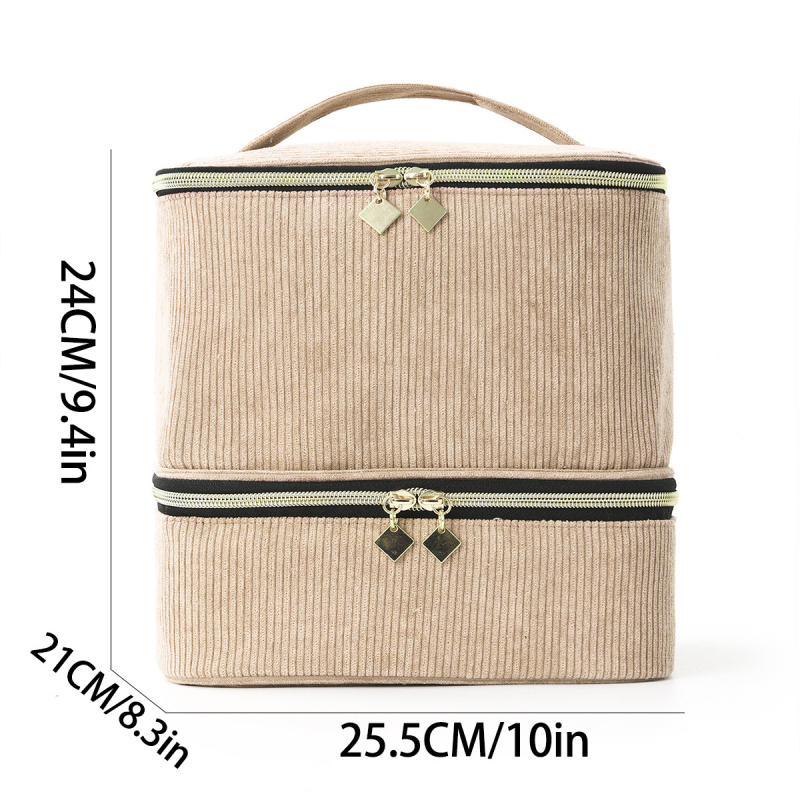 Pārrobežu sprādzienbīstama divslāņu uzglabāšana Augsta augstuma kosmētikas soma Lielas ietilpības pārnēsājama tualetes piederumu soma Kosmētikas soma Nagu lakas uzglabāšanas soma