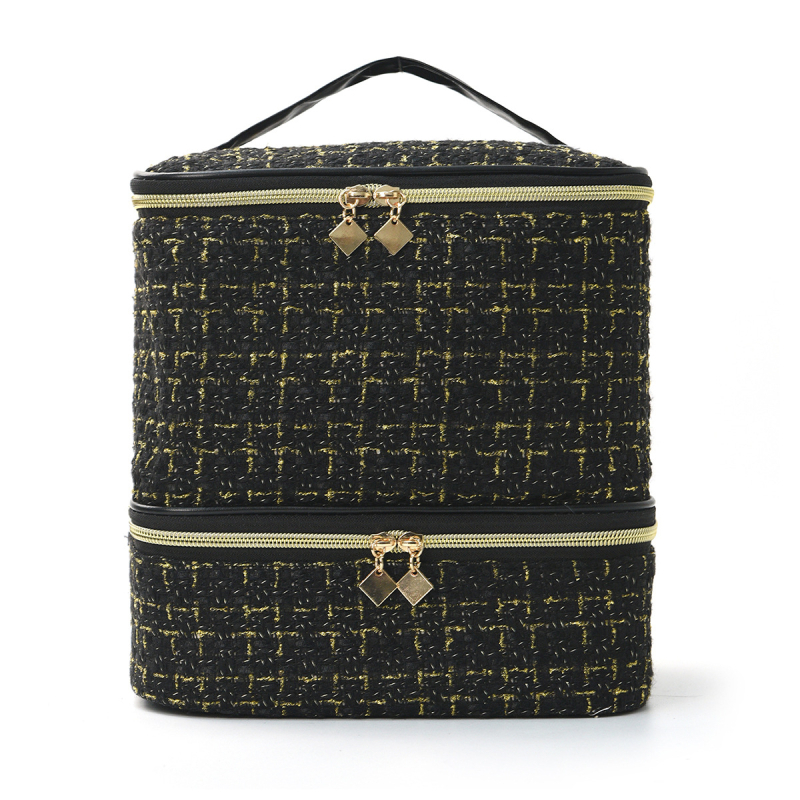 Pārrobežu sprādzienbīstama divslāņu uzglabāšana Augsta augstuma kosmētikas soma Lielas ietilpības pārnēsājama tualetes piederumu soma Kosmētikas soma Nagu lakas uzglabāšanas soma